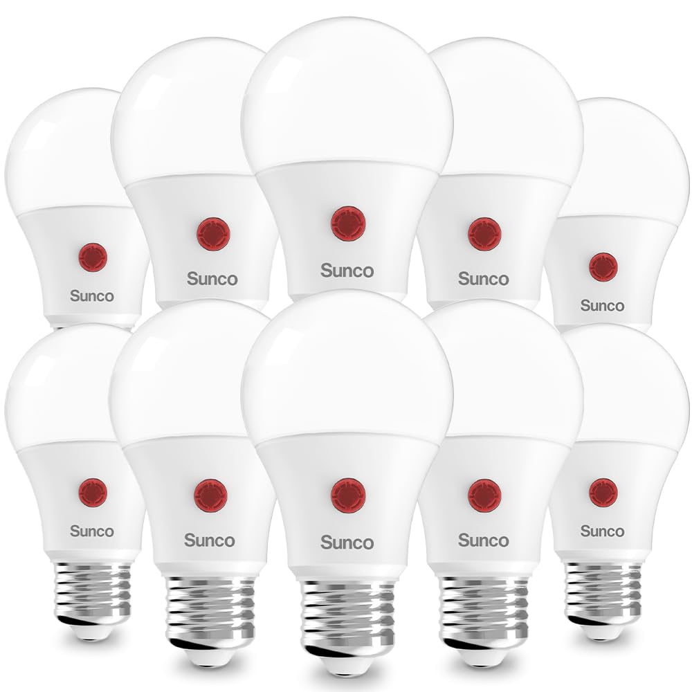 Sunco 10 Pack A19 LED Outdoor Light Bulbs, Dusk to Dawn, 5000K, 9W